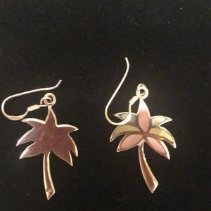 .925 stamped silver mother of pearl enameled palm